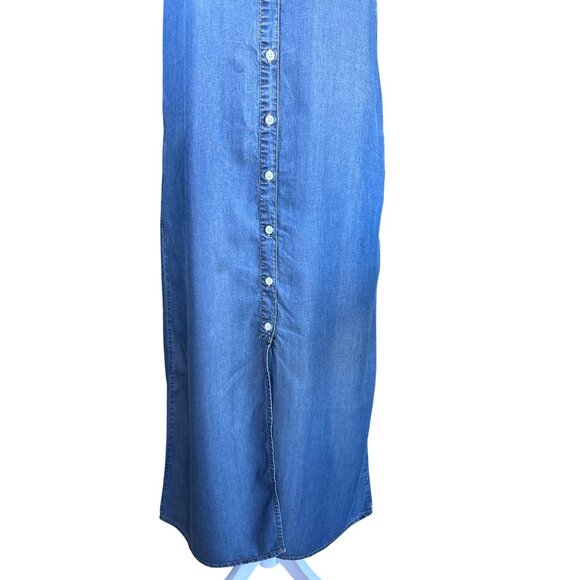 anna-kaci Dress Size Small Sleeveless Blue Long Maxi Button Front Sheath Pockets - Picture 3 of 10